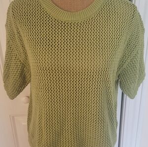 DOUBLE ZERO Crochet Open-Knit S/S Sweater, EUC(ONCE!), S/M, Wasabi Green Color